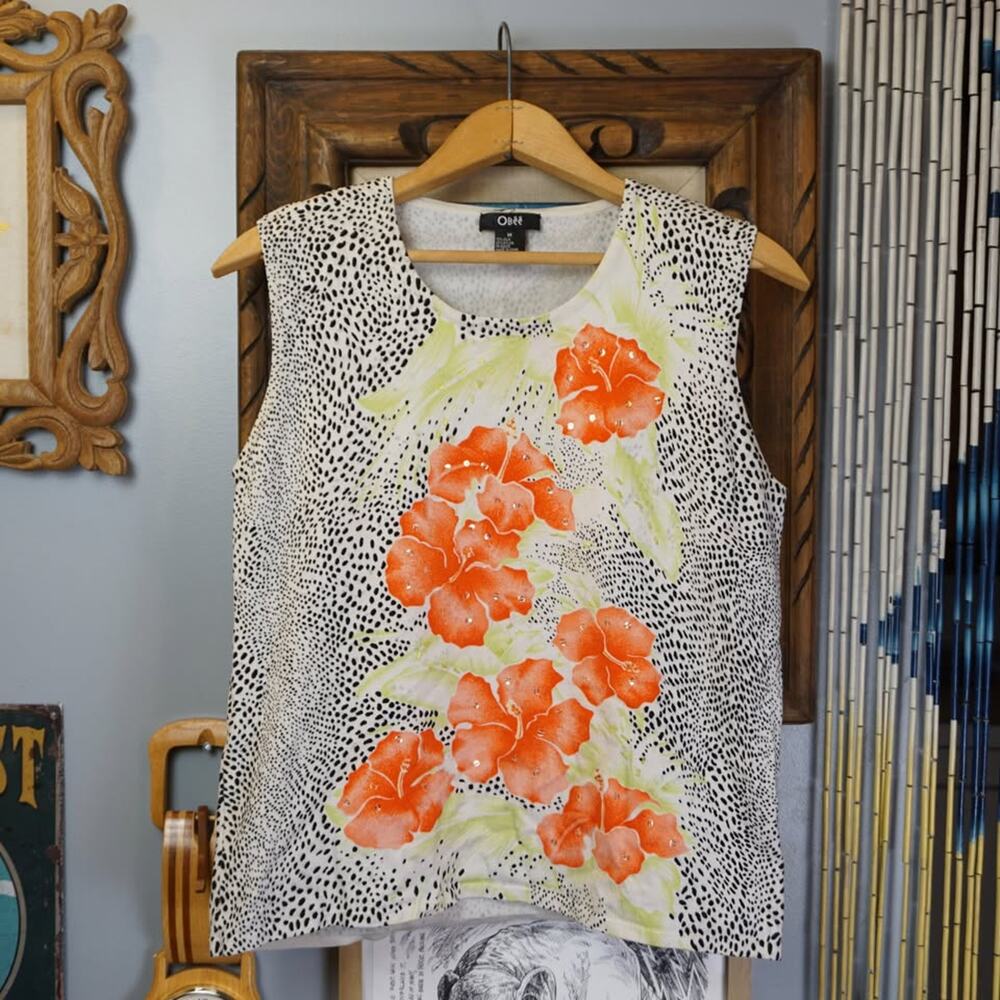 Y2k silk blend floral beaded hibiscus flower tank top